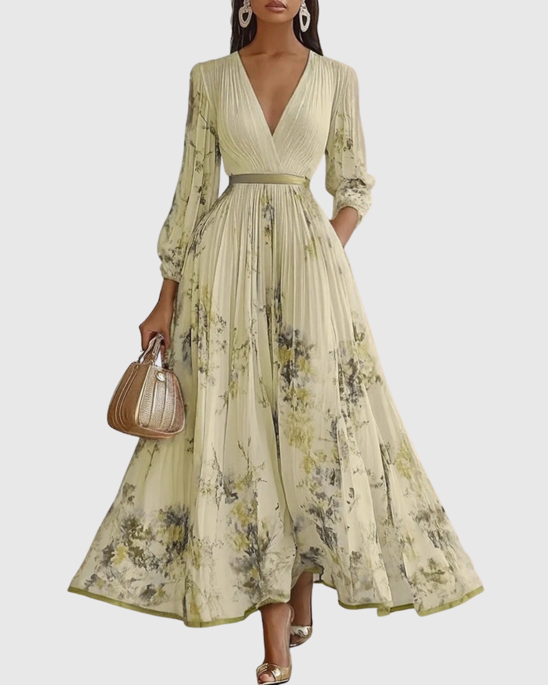 Rowella – Vestido maxi elegante plisado para mujer