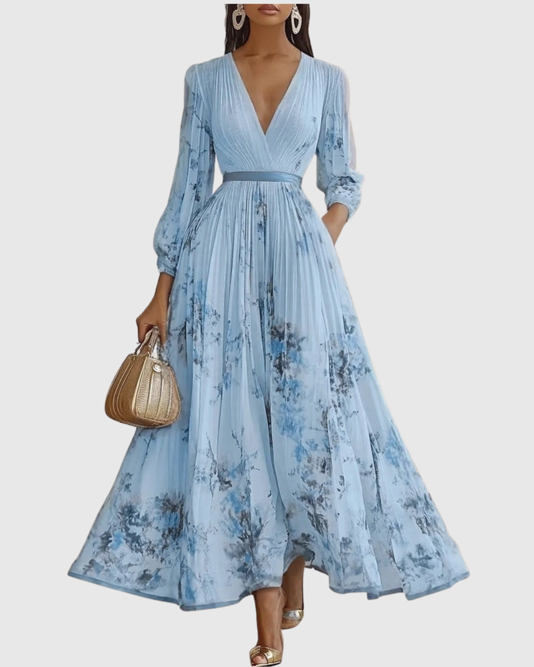 Rowella – Vestido maxi elegante plisado para mujer