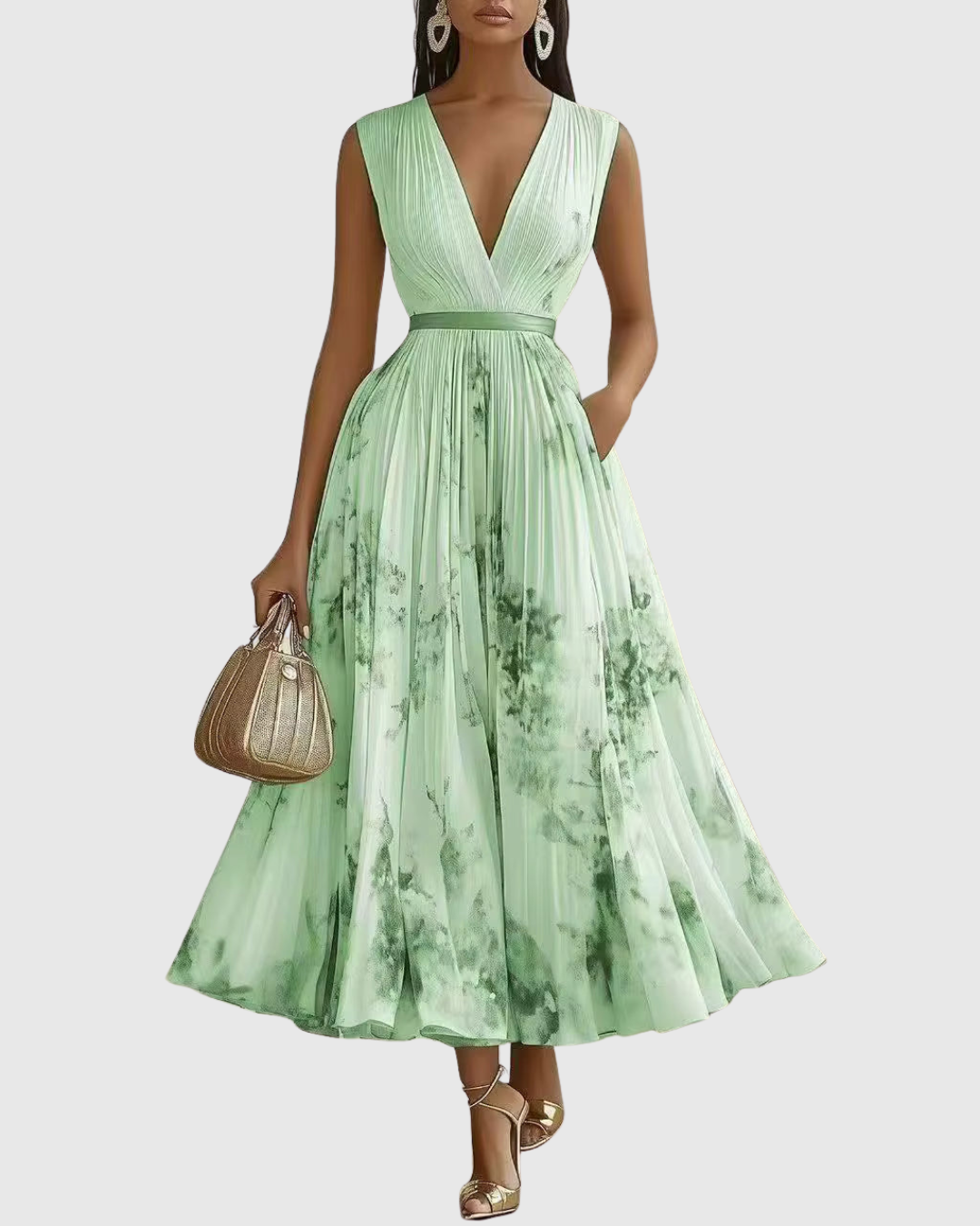Rowella – Vestido maxi elegante plisado para mujer