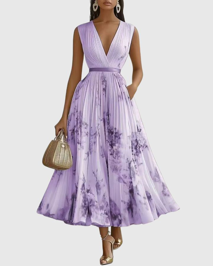 Rowella – Vestido maxi elegante plisado para mujer