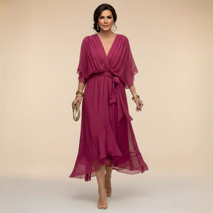 Monica™ | Vestido Elegante de Chiffon con Escote en V