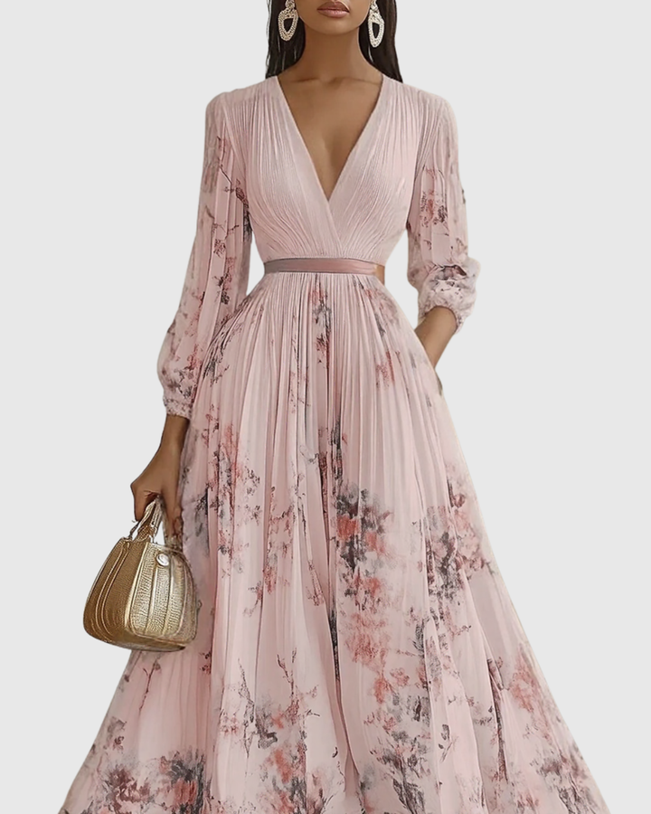 Rowella – Vestido maxi elegante plisado para mujer