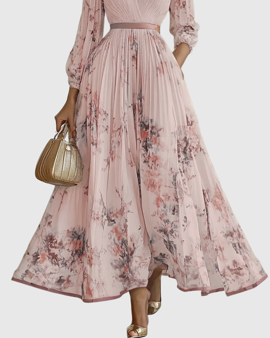 Rowella – Vestido maxi elegante plisado para mujer