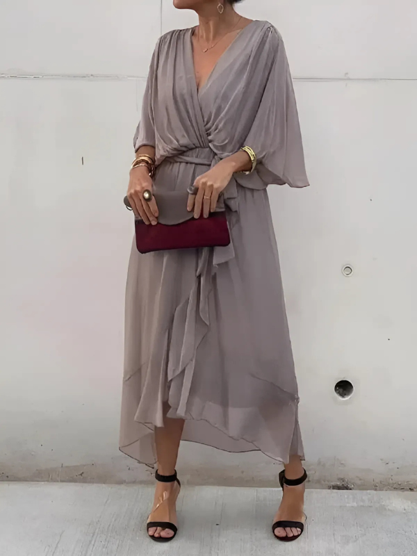 Vestido midi cruzado elegante y favorecedor para mujer – ALINÉA