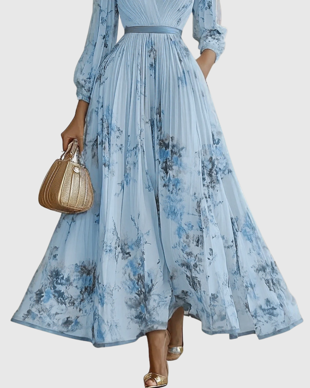Rowella – Vestido maxi elegante plisado para mujer