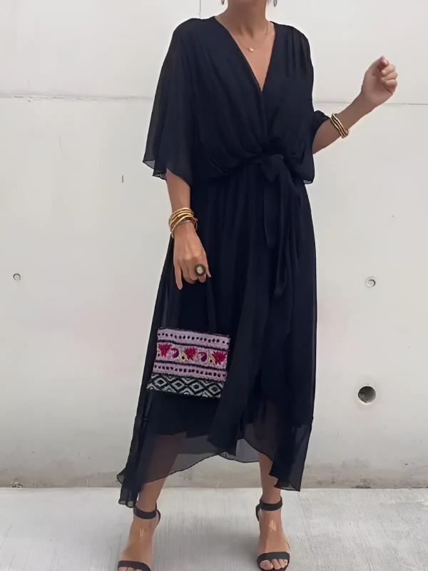 Vestido midi cruzado elegante y favorecedor para mujer – ALINÉA
