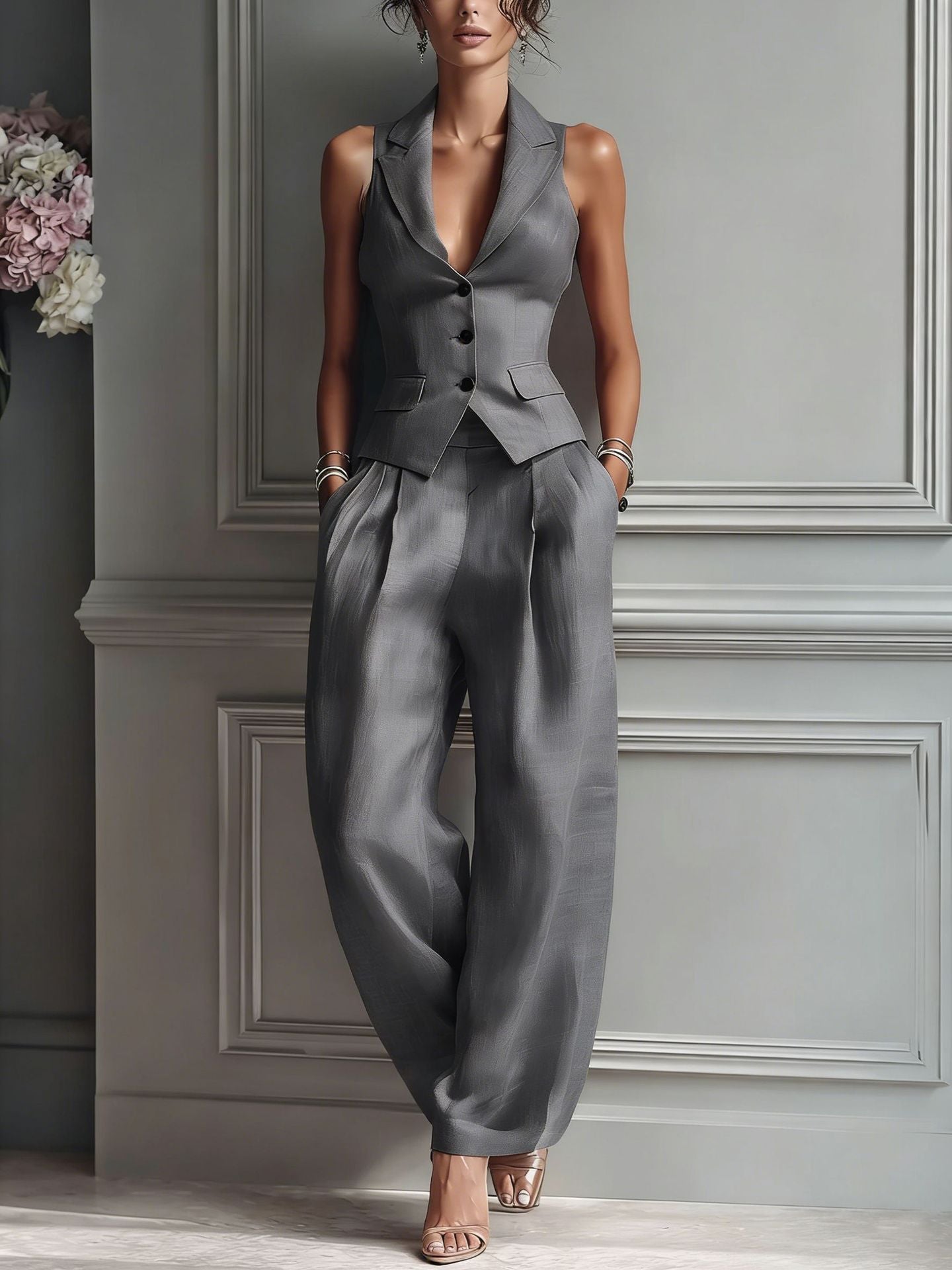 Isabella™ | Conjunto Elegante de Chaleco y Pantalón de Pierna Ancha
