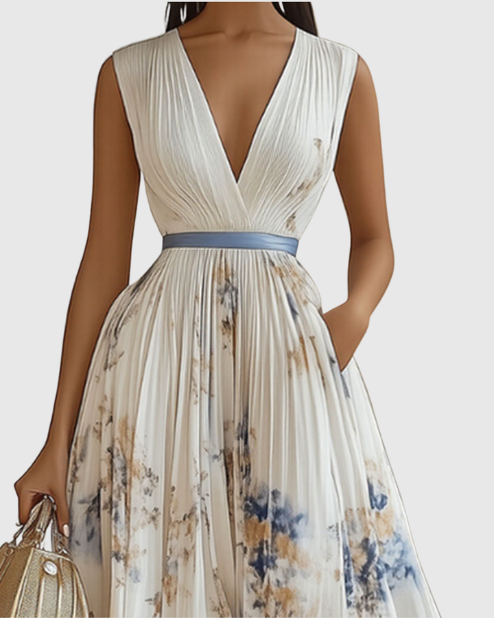 Rowella – Vestido maxi elegante plisado para mujer