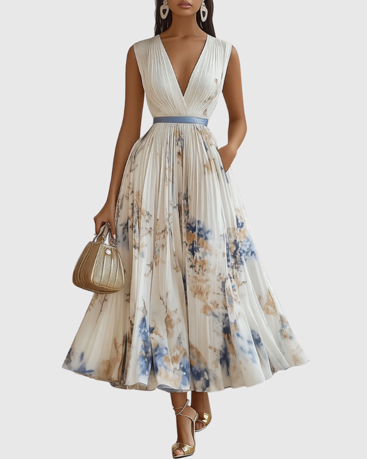 Rowella – Vestido maxi elegante plisado para mujer