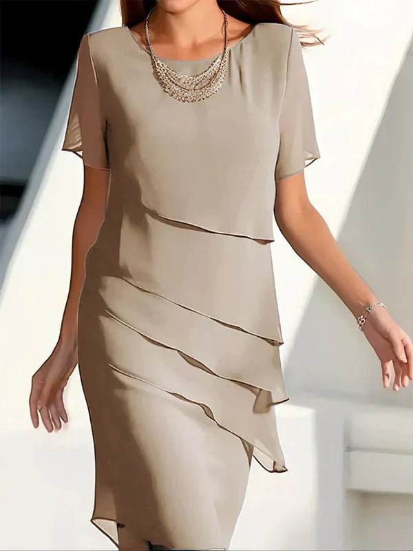 Vestido midi con capas y manga corta para invitada de boda – AMAYA