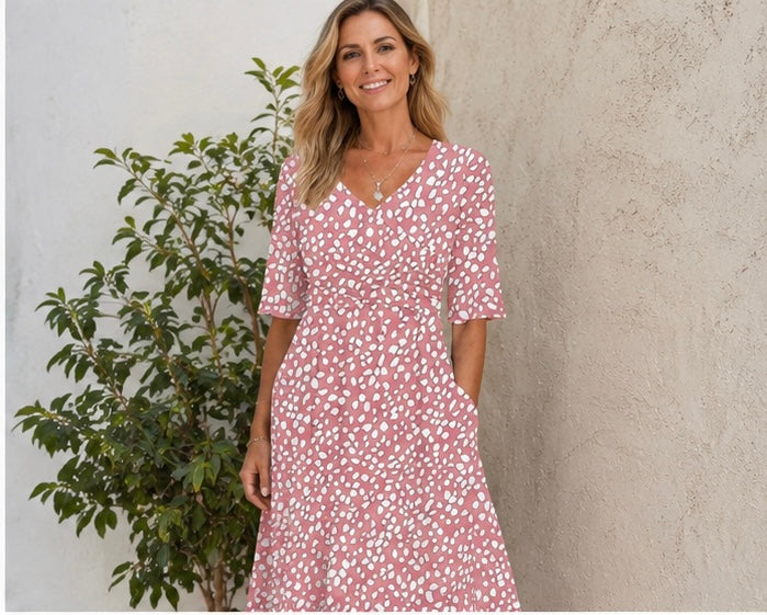 COLETTE | Vestido Midi Elegante con Estampado Rosa
