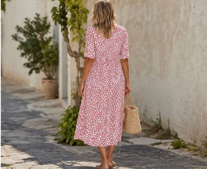 COLETTE | Vestido Midi Elegante con Estampado Rosa