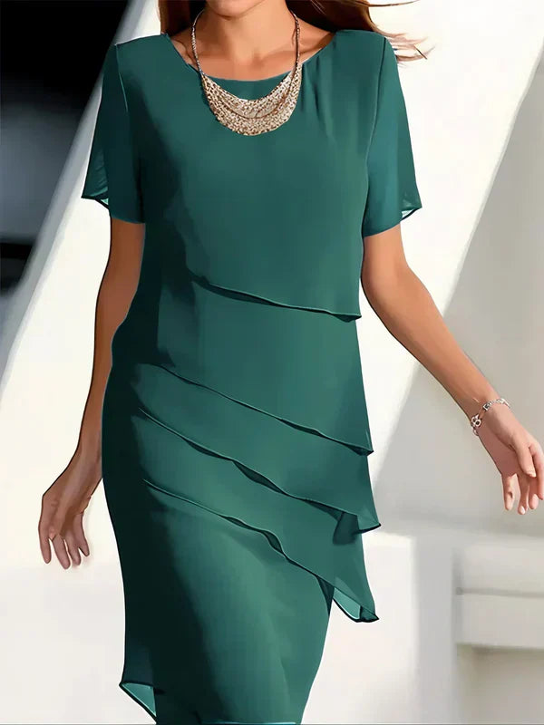 Vestido midi con capas y manga corta para invitada de boda – AMAYA