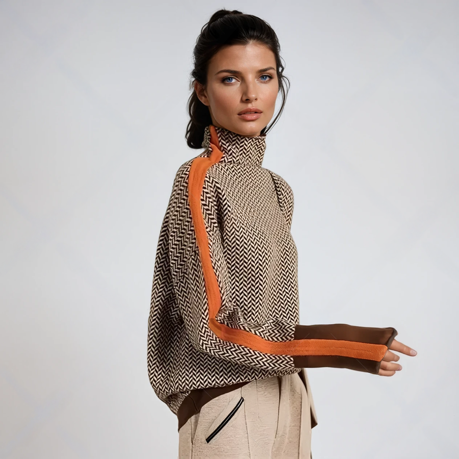 Alvea™ Beatriz Suéter de cuello alto con rayas contrastantes llamativas