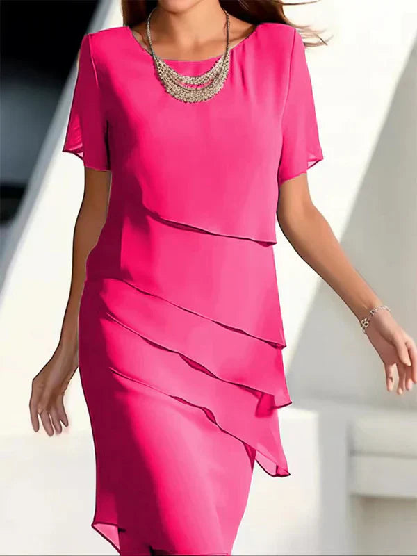 Vestido midi con capas y manga corta para invitada de boda – AMAYA