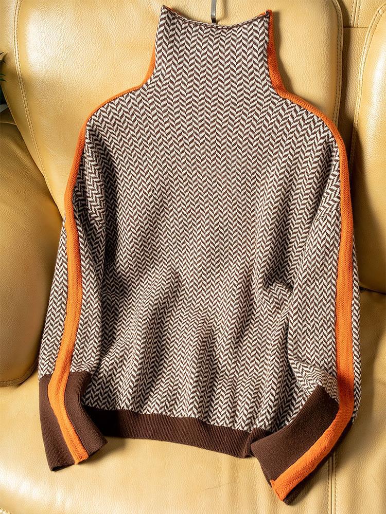 Alvea™ Beatriz Suéter de cuello alto con rayas contrastantes llamativas