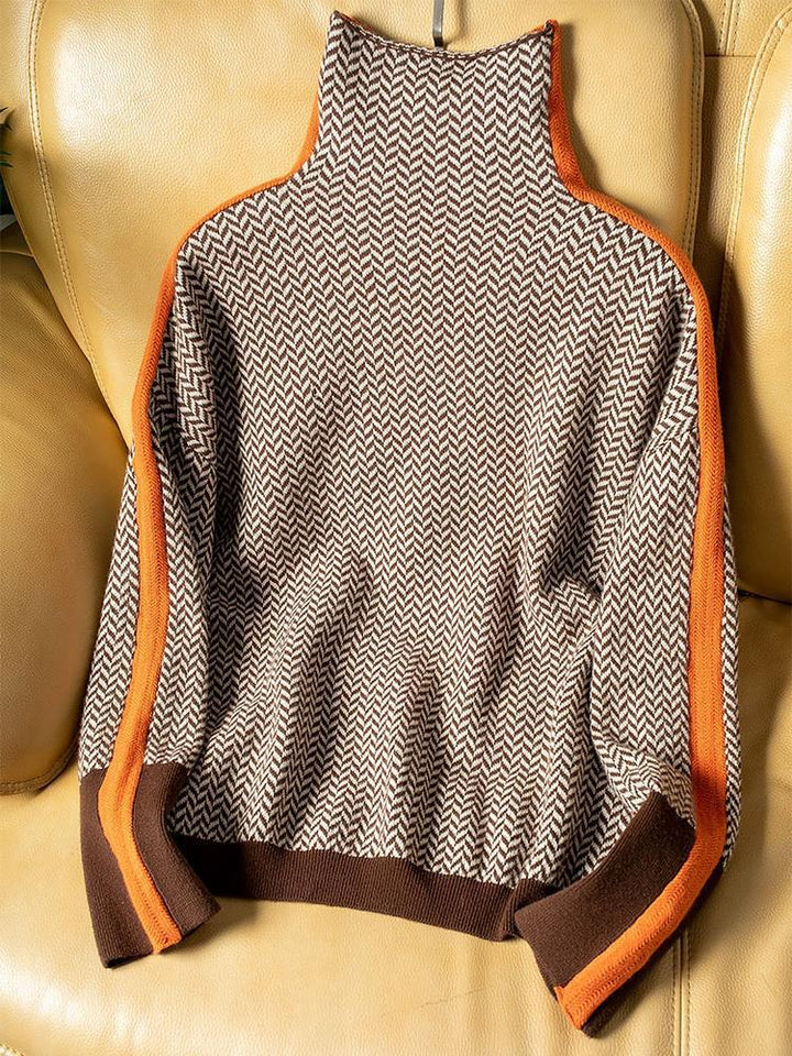 Alvea™ Beatriz Suéter de cuello alto con rayas contrastantes llamativas